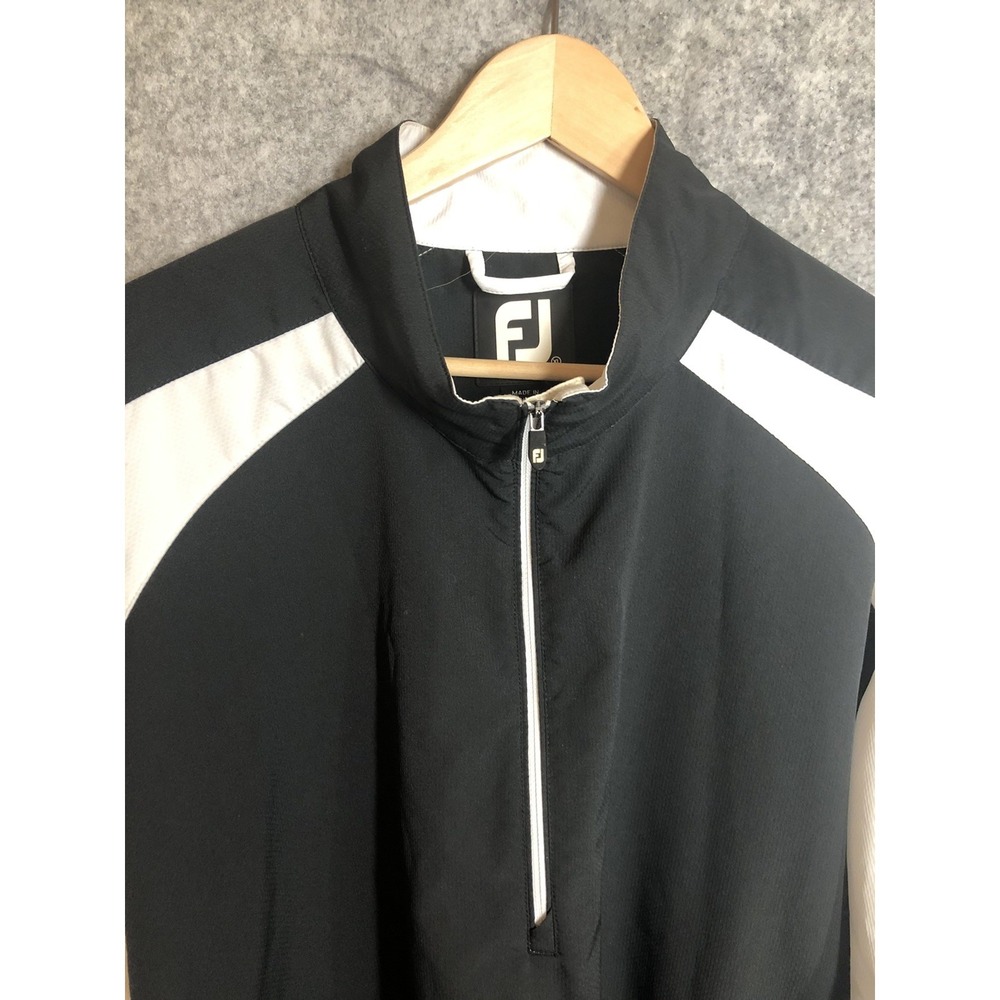 FootJoy Mens XL Black White 1/4 Zip Long Sleeve Golf Windbreaker Jacket